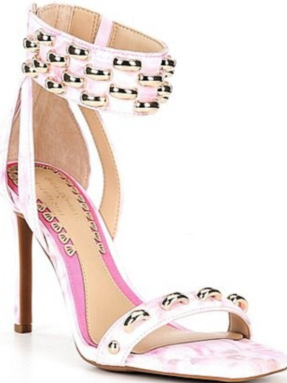 Gianni Bini x Shea Leigh Mills Carter Dress Sandals – Pink Marble Print & Gold –